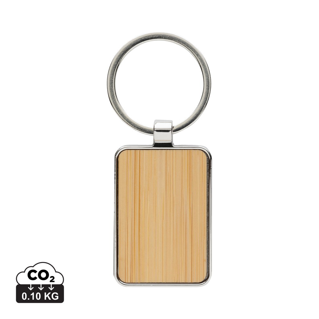 Porte-clés rectangle personnalisé zinc recyclé et bambou argent et marron